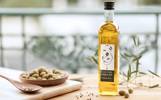 Label paper on olive oil bottle
